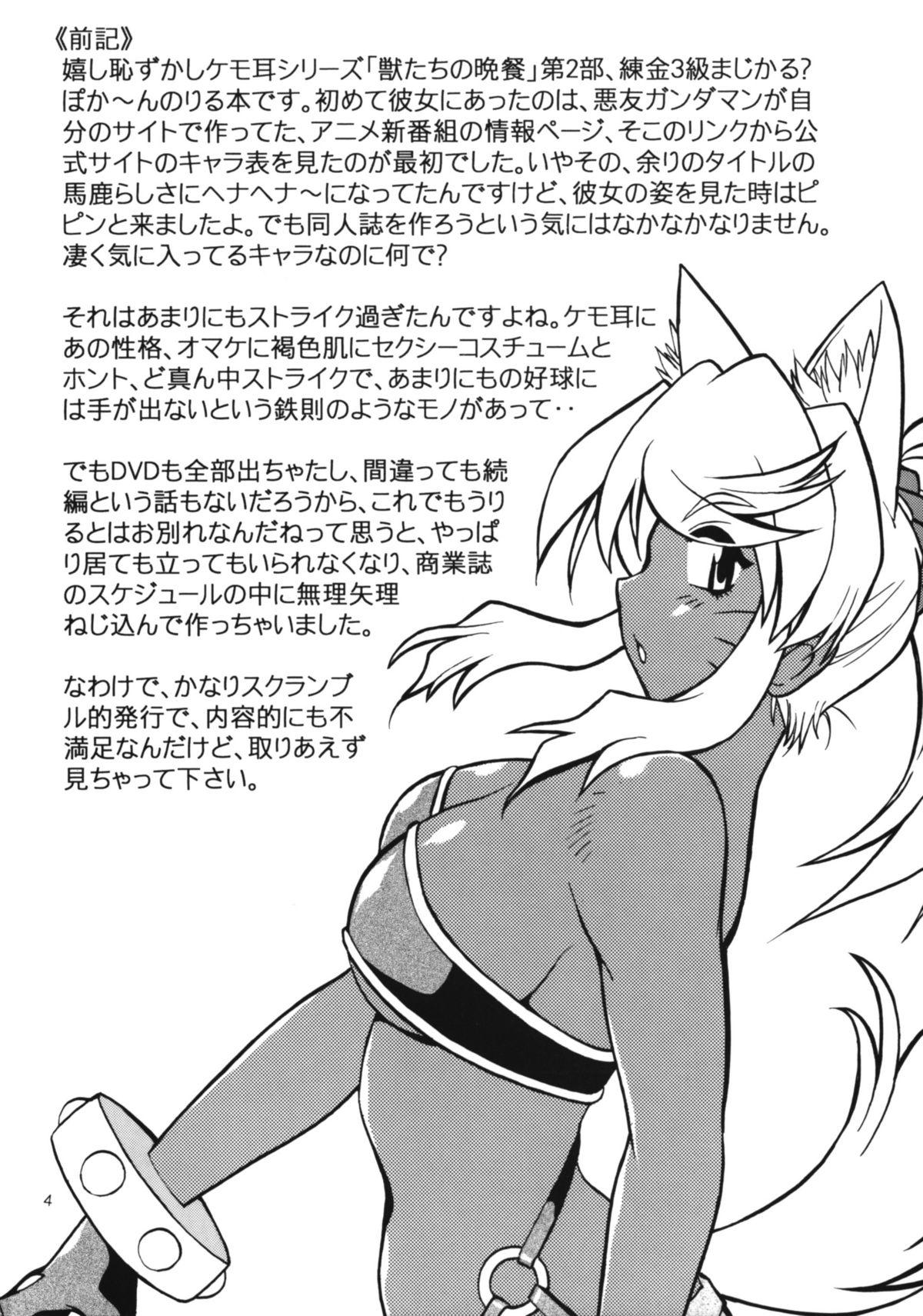 Jizz Kemonotachi no Bansan 2 - Renkin san-kyuu magical pokaan Amateur Sex - Page 4